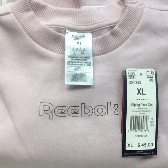 new Reebok Women’s Size XL Piping Pack Crew Neck Sweatshirt in Frost Berry Pink - Picture 6 of 9